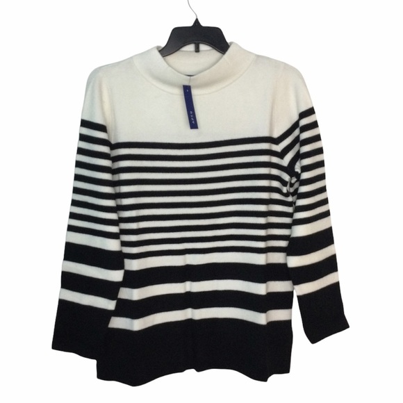 Ladies Apt. 9 Large 12 - 14 Crewneck Sweater Striped Black White Long Sleeve NWT - Picture 7 of 12